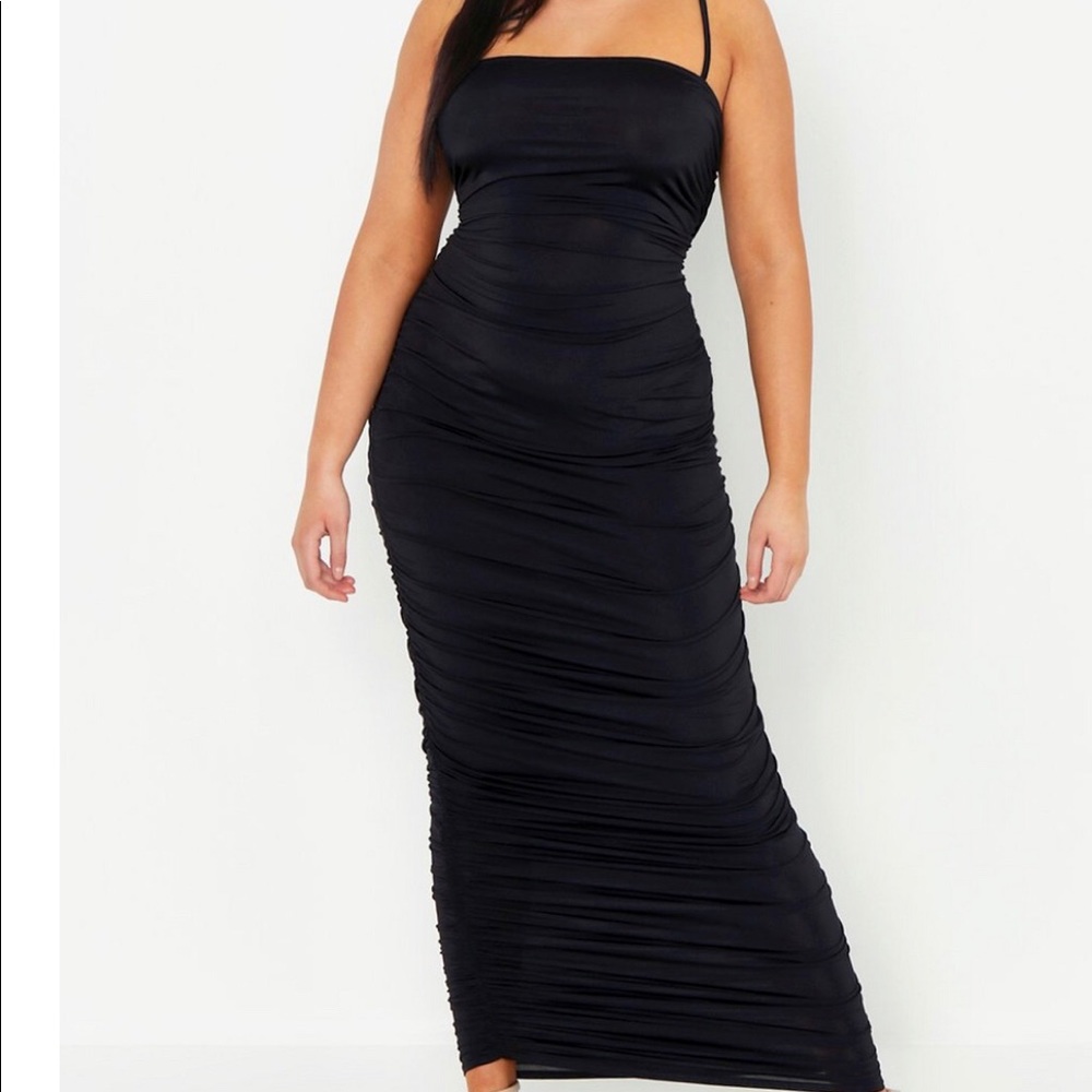 Plus Slinky Ruched Midaxi Dress - Black